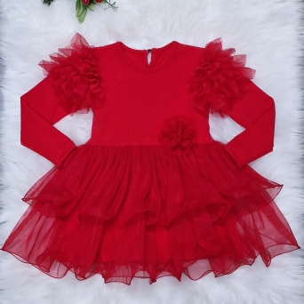 świąteczna sukienka czerwona na święta balowa z tiulem bambarillo